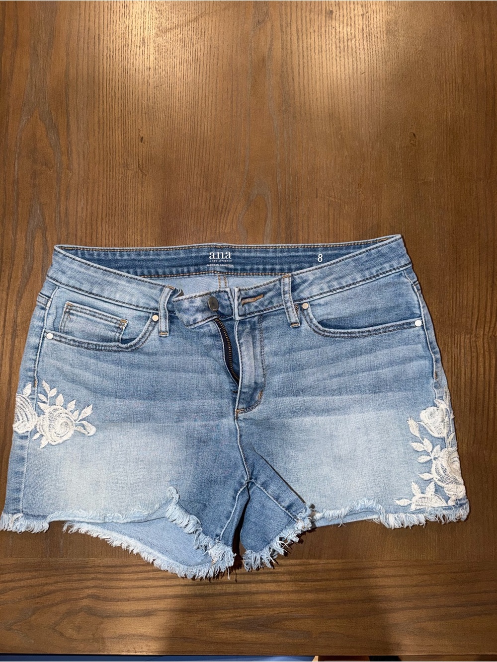 a.n.a Light Wash Denim Shorts with White Floral Embroidery